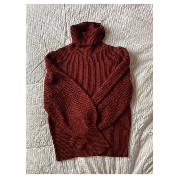 NWT✨ Madewell Cropped Turtleneck Sweater with Pleated Blouson Sleeves in Rust 🧶 - Picture 6 of 7